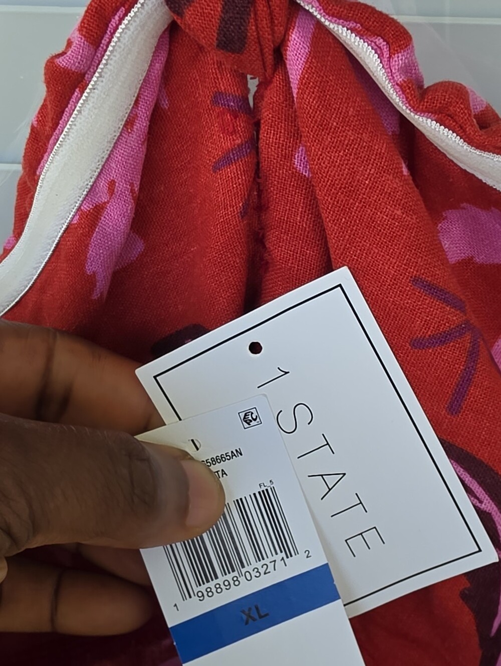 NWT I. State Halter Sundress Sz L Red Pink Tropical Palm Tree Tie Neck Dress - Picture 10 of 11
